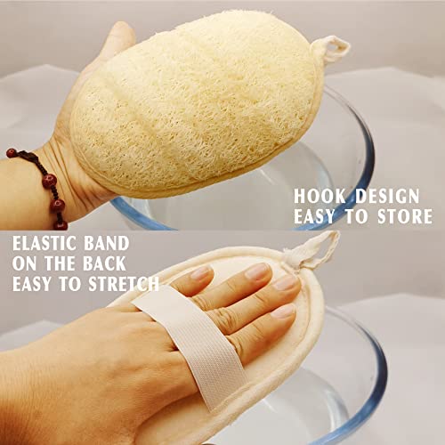 YIQINGJIE Natural Loofah Sponge Exfoliating Body Scrubber (3 Pack),Made with Eco-Friendly and Biodegradable Shower Luffa Sponge, Loofah for Women and Men, Beige - style: 3pc(4.3x6.3)inch