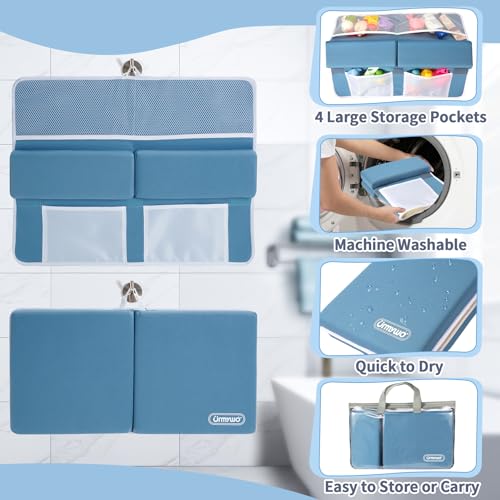 URMYWO Bath Kneeler and Elbow Rest Pad Set - 1.5" Thick Baby Bath Kneeler Pads with Toys Organizer, Anti-Slip Cozy Knee & Arm Support Bathtub Mat, Quick Dry Kneeling Pad for Baby Bath Time - color: Bluea