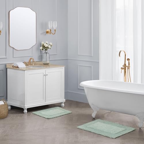 Laura Ashley Ruffle Border 100% Cotton Bath Rug Set, Sage Green, 17" x 24"/ 20" x 32" - color: Sage Green, size: 17x24/20x32