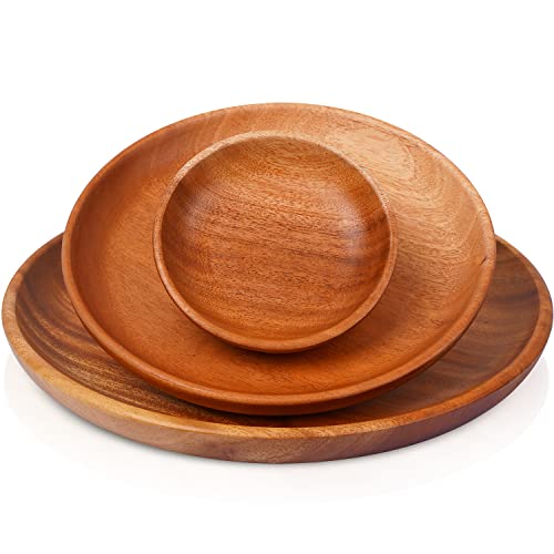 VieWood Round Wood Plates Charger, Wooden dinnerware set of 3 for dishes snack, dessert or occasions (4.7in, 7.9in and 10in) - color: Round Wood Plates (Set of 3)