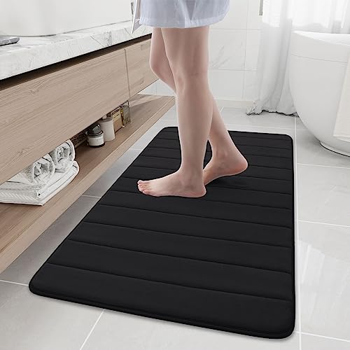 Buganda Memory Foam Bath Mat, 47" x 24", Ultra Soft Bathroom Rugs, Water Absorbent and Machine Washable Bath Rug Runner for Bathroom, Shower, and Tub, Black - color: Black, size: 47" X 24"