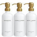 Luxury Shampoo and Conditioner Dispenser Set by Brighter Barns - Shower Soap Dispenser - Shampoo Conditioner Body Wash Dispenser & Pump - White and Gold Bathroom Accessories in Spa, Hotel, Gift (Gold) - color: Gold