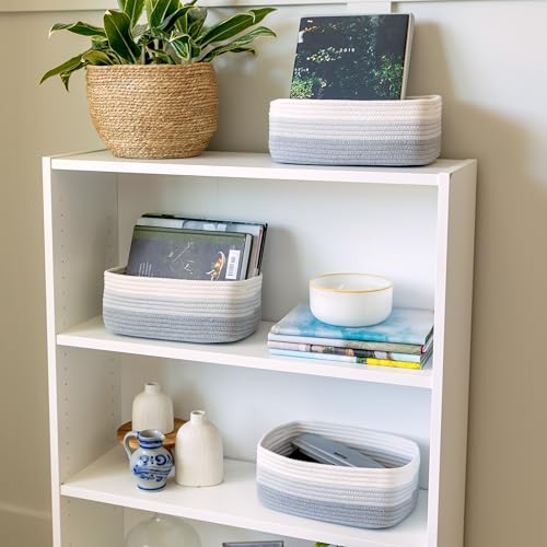 NaturalCozy 11.8"x8"x4.5” Rectangle Storage Baskets for Shelves 3 Pack | Cotton Rope Woven Small Baskets for Organizing | Small Storage Bins for Nursery, Bathroom, Closet, Shelf, Decorative, Gift - color: 3-Tone Gray, size: 11.8" x 8" x 4.5"