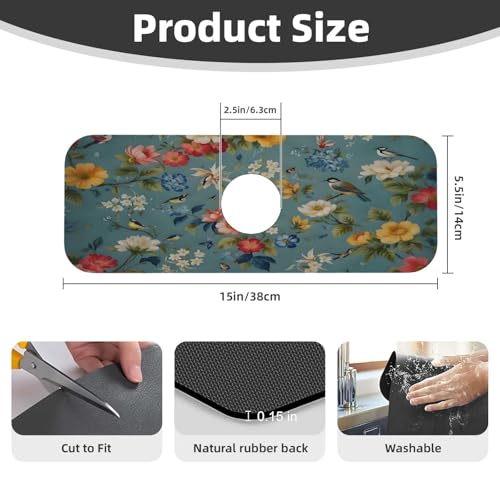 Flowers Kitchen sink faucet pad, strong water absorption, anti slip, easy to clean, very suitable for splash and drip prevention, suitable for kitchens and bathrooms - color: Flowers