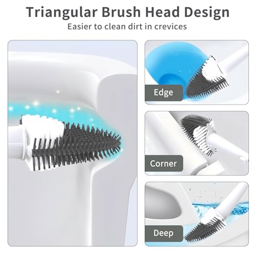 Hillyfe Toilet Brush and Holder Set,Silicone Removable Cleaner Brush,5 PCS Toilet Bowl Cleaner Tablets and Wall-Mount Hook,Ventilation Slots Base for Bathroom Apartment RV Deep Cleaning,White