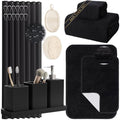 Black Bathroom Set,Black Bathroom Accessories Set with Shower Curtain and Rugs, Bath Towel Set, Natural Loofah Sponge, Soap Dispenser, Toothbrush Holder, Bathroom Tumbler and Tray for Bathroom - size: Bath Set+Shower Curtain+Rugs+Towel Set+2PCS Loofah, st
