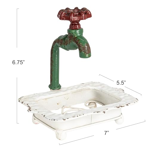 Creative Co-Op Charming Cast Iron Soap Dish with Miniature Faucet Detail - color: White, style: Soap Dish