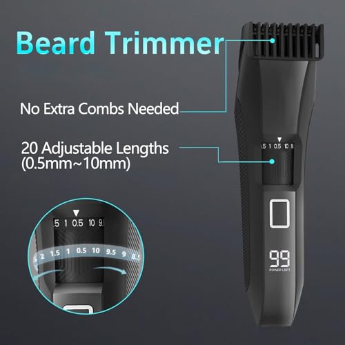 Manscape Beard & Body Trimmer Kit, IPX7 Waterproof 4-in-1 Men's Grooming Set, Ball Shaver with LED Light, R-Shape Ceramic Blade for Sensitive Skin, 20 Length Settings, Type-C Charging, LED Display - color: Black456