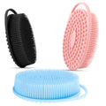 3 Pack Silicone Body Scrubber, Silicone Loofah Soft Exfoliating Body Scrubber, Silicones Body Brush Bath Shower Scrubber for Body, 2 in 1 Bath and Shampoo Wash Brush for Skin Exfoliation Men Women - size: With Handle Black+Pink+Blue