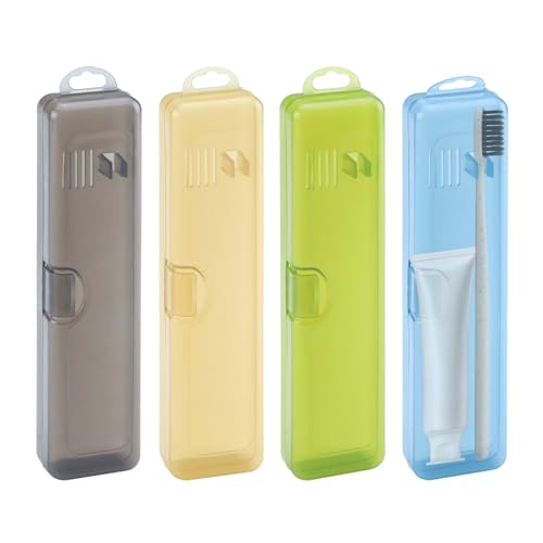 4 Pack Toothbrush Case, Toothbrush Travel Container, Toothbrush Holders, Toothpaste Containers, Toothpaste Storage Container for Home, Business, Camping Traveling (Yellow, Black, Blue, Green)