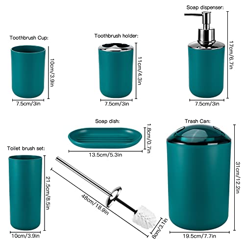 Otostar Bathroom Accessories Set 6 Piece Housewarming Gifts Set Plastic Bathroom Accessory Set Includes Toothbrush Holder Soap Dispenser Tumbler Soap Dish Toilet Brush Holder Trash Can (Dark Green) - style: B-Dark Green 3308
