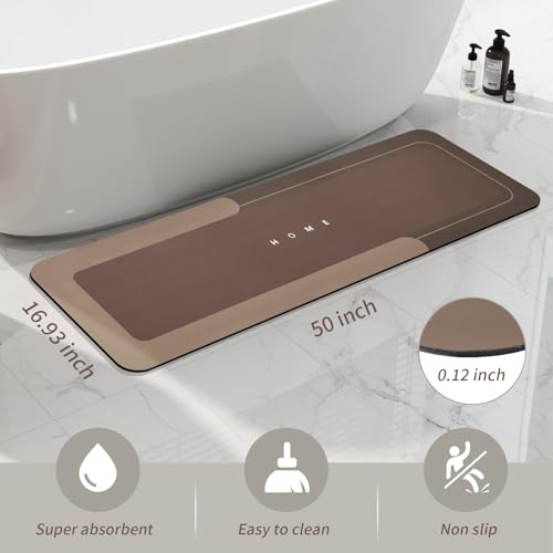 Housego Absorbent Bath Mat Magic Rug, Quick Drying Magic Bath Mat Non-Slip Floor Rug Rubber Backed for Bathroom Kitchen Shower Sink, Water Absorbent (1PC, 16.93''x50'', Brown) - color: Brown, size: 1'5" x 4'2" (Rectangular)