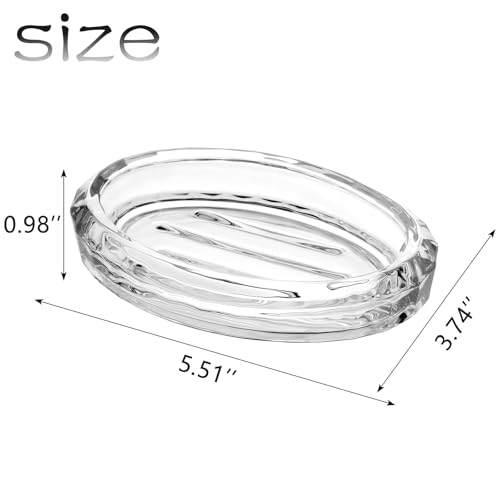 WHJY 2 Pack Glass Soap Dish Cute Bathroom Soap Dish Decorative Soap Dish Oval Soap Bar Container - size: 5.5"*3.74"