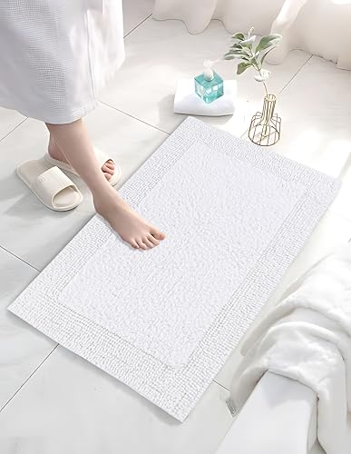 Bedding Craft Cotton Bathroom Mat Set, Reversible Water Absorbent Bath Mat Rug, Machine Washable, 2 Pieces (17x24 + 21x34) - color: White, size: 1'5" x 2' + 1'9" x 2'10" (Rectangular)