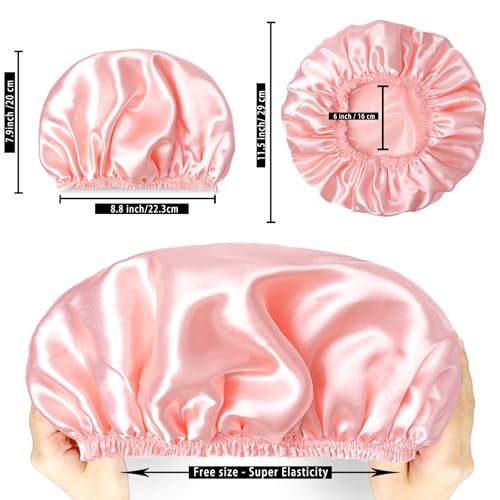 Shower Caps for Women, 4 PCS Elastic and Reusable Bath Caps, Double Layers Shower Cap Reusable Waterproof, Bathing Shower Caps, Environmental Bath Hair Protection Cap - Solid Color B - color: Solid Color B 4 PCS/Set