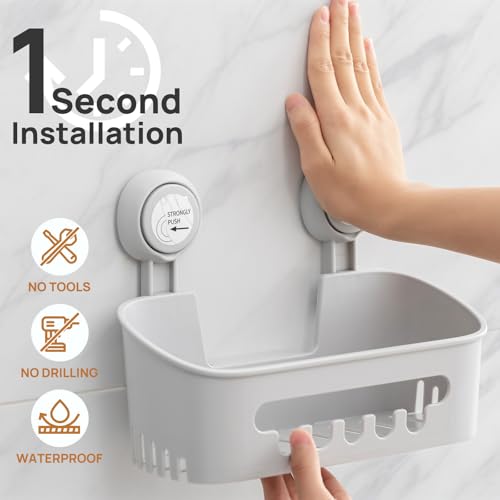 LEVERLOC Shower Caddy Suction Cup Set Shower Organizer & Soap Holder & Toothbrush Holder, Bathroom Shelf Basket NO-Drilling, Removable Suction Storage Waterproof Bathroom Caddy, Gray - color: 3 X Gray