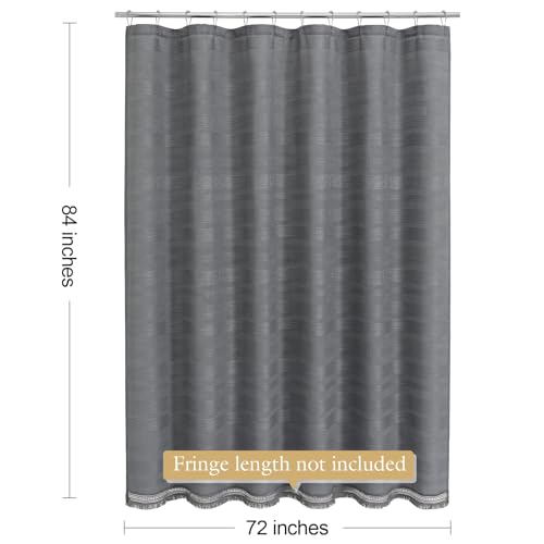 Extra Long Boho Farmhouse Shower Curtain with Tassel, Linen Bohemian French Country Chic Bathroom Shower Curtain Set, Modern Striped Textured Shower Curtain 72x84 - Grey - color: Grey, size: 72"W x 84"L (Pack of 1)