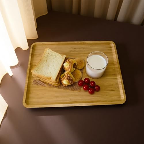 Bamboo Serving Tray Rectangle Platter, Large 1, 15.7" x 12.8" x 0.8" | Durable, Breakfast Dinner Food Bed Tray, For Eating, Kitchen Restaurants Patty,Display - size: 15.7" x 12.8" x 0.8"