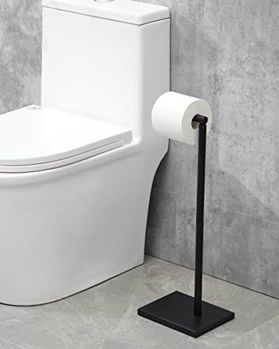 Free Standing Bathroom Toilet Paper Holder Stand with Reserve, Stainless Steel Pedestal Tissue Roll Holder, Black DECLUTTR - color: Black