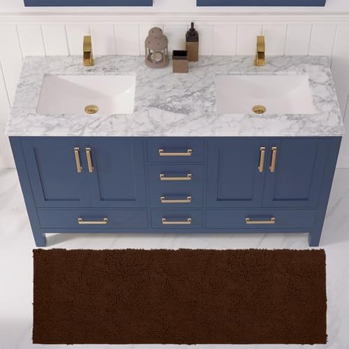 LuxUrux 2-Piece Bathroom Rug Set – Plush Chenille Runner & U-Shaped Toilet Mat, Soft, Absorbent & Non-Slip Design (20x20 U & 27x47 inches, Brown) - color: Brown, size: 2 Piece Set - X Large