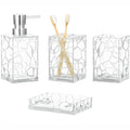 Bathroom Accessories Set 4 PCS Acrylic Countertop Set with Soap Dispenser,Toothbrush Holder,Tumbler,Soap Dish,Boho Modern Bathroom Decor,Gift for Women & Men (White)