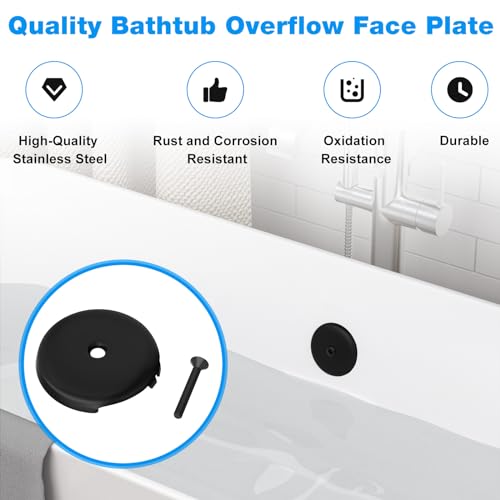 Bathtub Overflow Drain Cover-Single Hole Tub Bathtub Drain Cover | Fits Most Standard Overflow Drain Cover Bathroom Tub 3-1/8" - Matte Black