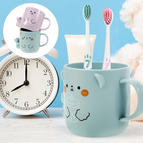 Solustre Cartoon Bathroom Cups for Kids 2-Pack Plastic Toothbrush Holders Reusable Kids Water Mugs with 3D Bear Design