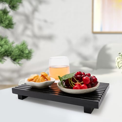 Wood Pedestal Table Stand for Bathroom Tray Kitchen Counter Decor Decorative Wooden Display Risers for Kitchen Sink Accessories Soap Tray Vanity Black Bathroom Counter Organizer Decor Dish Soap Holder - color: Black, size: 10" x 6" x 1.6"