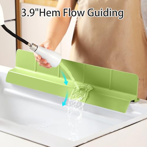 23" Ultra Silicone Sink Splash Guard Released in 2026 for Kitchen Sink,Bathroom and Island,with 3.5" High Splash Guard & 7 Strong Suction Cup (Matcha Green) - color: Matcha Green