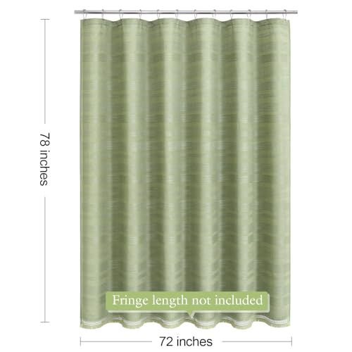 Long Boho Farmhouse Shower Curtain Set with Tassel, Linen Bohemian French Country Chic Bathroom Shower Curtain Set, Modern Striped Textured Shower Curtain 72x78 - Olive Green - color: Olive Green, size: 72"W x 78"L (Pack of 1)