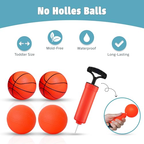 MARPPY Bath Toys – Bathtub Basketball Hoop for Toddlers and Kids, Bath Toy Shower Toy with 4 No-Hole Balls and Suction Cups Basketball Hoop Bath, Tub Toys for Kids and Toddlers - color: Orange 4 Balls (2 Stripes, 2 Without Stripes)
