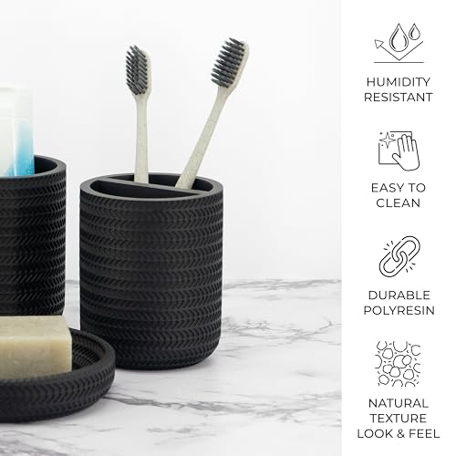 ZCCZ Black Bathroom Accessories Set 4 Pcs - Toothbrush Holder, Soap Dispenser, Vanity Tray, Tumbler - Countertop Organizer for Bathroom - Modern Accessory Set for Home Decor and Storage - color: Black 4pcs