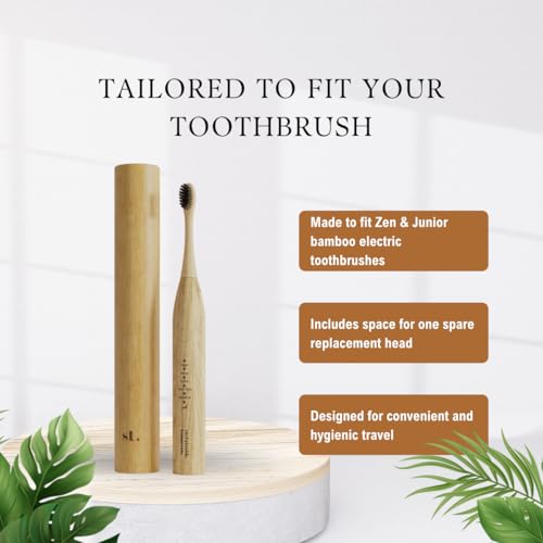 Sustainable Tomorrow Zen & Junior Bamboo Travel Box | Eco-Friendly Electric Toothbrush Case | Natural Bamboo Holder for Brush & Replacement Head | Plastic-Free Storage