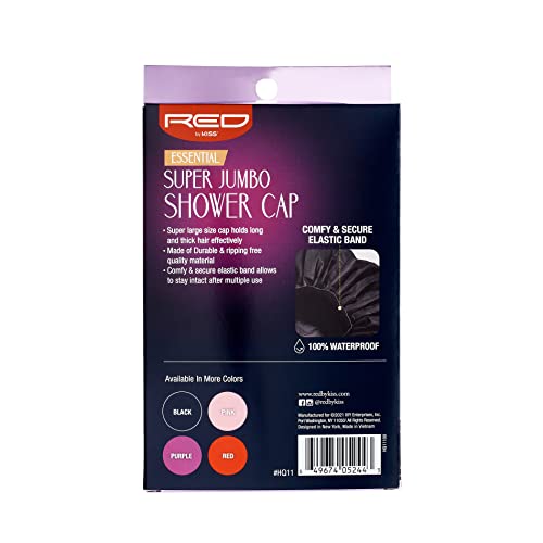 Red by Kiss Essential Super Large Waterproof Shower Cap, Reusable Caps with Elastic Band (Super Jumbo) - size: Super Jumbo (Pack of 1)