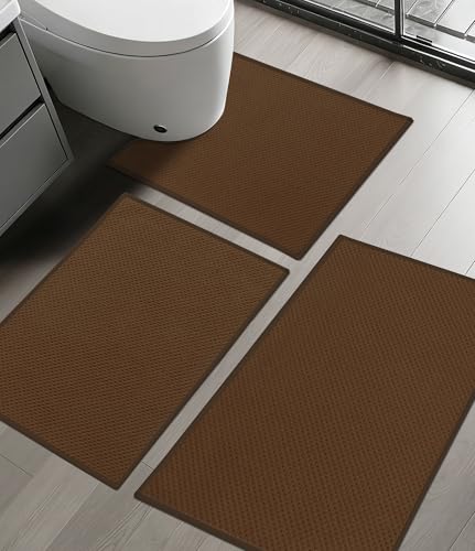 YIHOUSE Bathroom Rug Sets 3 Piece, Ultra Thin Quick Dry Bath Mat, Absorbent Bath Mat for Bathroom Non Slip Machine Washable Bath Rug (Brown) - color: Brown, size: 3 Pieces