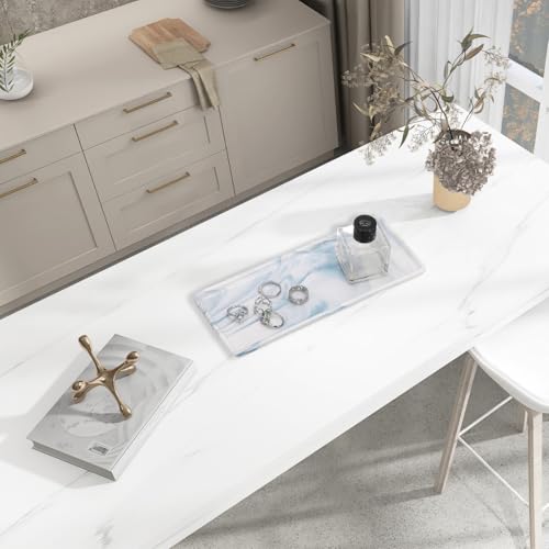 Uxcell 2-Pack Marble Ceramic Bathroom Vanity Tray, Blue, Rectangular, 2 Sizes (Small & Medium), Shatterproof & Heat-Resistant, Organizer for Soaps, Keys, Trinkets - color: Blue