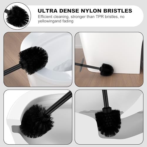 Black Toilet Brush and Holder Set，Stainless Steel Heavy Duty Toilet Bowl Brush，Extra Long Handled Modern Toilet Cleaner Brush with Replaceable Head, Removable Inner Bowl, and Splash Protection - color: Black, size: 1 Pack