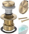 Brushed Gold Tub Drain Kit with Hair Catcher, Premium Brass Tip-Toe Bathroom Tub Drain Replacement and 2-Hole Overflow Faceplate, 11.5/16 UNC Bathtub Drain Stopper Assembly - color: Brushed Gold