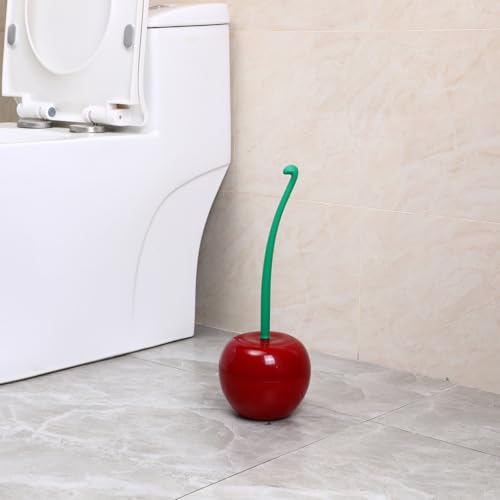 Cherry-Shaped Toilet Brush Set - Modern Dark Red Plastic Toilet Cleaning Kit with Stand for Bathroom (14.93 Inch)