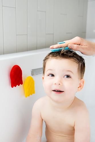 Ubbi Baby Cradle Cap Brush Silicone Brush Set, 3 Pack Soft Newborn & Infant Scalp Brushes for Gentle Bath Cleaning, BPA Free, Exfoliating Baby Bath Accessories - color: Yellow, Blue, Red