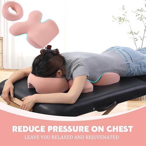 MABOZOO Face Down Massage Pillow, Massage Headrest for Bed Face Down Pillow for Sleeping with Non-Slip Bottom, Home Head Cushion and Chest Cushion for SPA, Sleep (Pink) - color: Pink