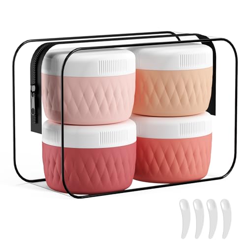 Kuangre Travel Containers for Toiletries, Silicone Cream Jars BPA-Free, TSA Approved 3oz Travel Size Containers, Leak-proof Silicone Jars with Lid for Cosmetic Face Hand Body Cream (4 Pack) - color: Terracotta, size: 3 Ounces