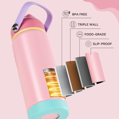Fijinhom 18oz Insulated Stainless Steel Water Bottle, Wide Mouth Double Wall Vacuum, Silicone Straw, Sweat & Leak Proof, BPA Free Insulated Water Flask for Travel, Keep Cold 24h Hot 12h, Cherry - color: Cherry, size: 18 Ounces