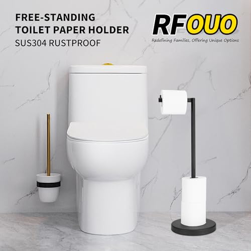 RFOUO Matte Black Toilet Paper Holder Stand 1 pc, Free Standing Toilet Paper Holder Stand,Bathroom Toilet Paper Storage with 2.7 Pounds Heavy Base for 4+1 Rolls,Toilet Tissue Holder - color: Matte Black