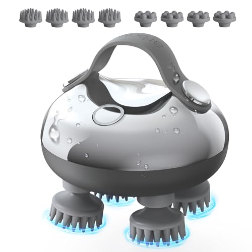 arboleaf Scalp Massager Rechargeable Head Massager Scalp Stress Relax, Waterproof Handheld Hair Scratcher with 8 Removable Massage Claws, Gift for Dad Mom - color: Silver