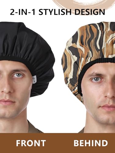 Years calm Shower Cap for Men, Waterproof Reusable Hair Cap with Dual-Layer Design, Reversible Double-Sided Use, Stretchable Elastic Band, Comfortable Fit for Shower, Gym, Hair Care & Travel - color: Brown
