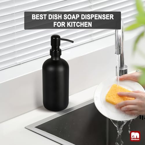 GMISUN Black Soap Dispenser, 1 Pack Matte Black Bathroom Hand Soap Dispensers, 17 Fl Oz Dish Soap Dispenser for Kitchen with Rustproof Stainless Steel Pump, Modern Liquid Dishwashing Dispensers Bottle - color: Black Bottle + Black Pump, size: 1 Pack