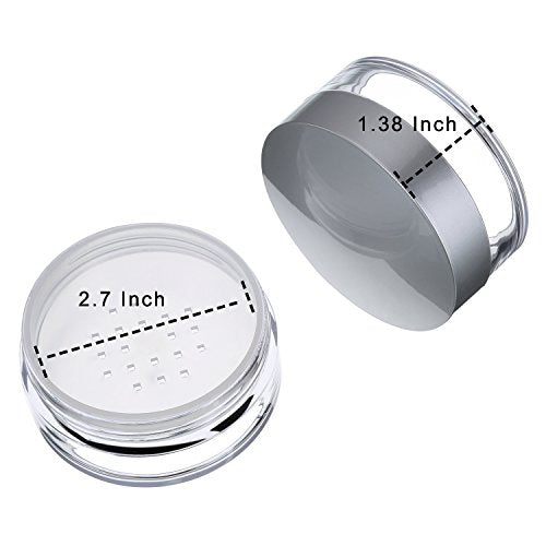 Hotop 3 Pieces 50ml Empty Loose Powder Containers Travel Face Makeup Case Kit Refillable Portable Dusting Jars with Sifter and Lids for Blush Setting Powder Face Makeup (Plastic,Silver Lid)