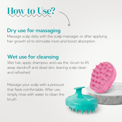 HEETA Hair Scalp Massager Shampoo Brush 2 Pack, Soft Silicone Bristles to Remove Dandruff, Waterproof Hair Scrubber for Both Wet Dry Use, Suitable for Men & Women (Green & Pink) - color: 01- Green & Pink