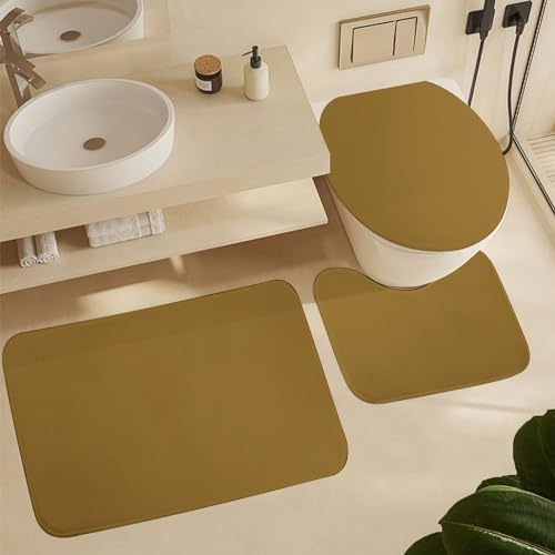 Bathroom Rugs Set 3 Piece Minimal Gold Elegant Bath Rug Mat Set, Non Slip Absorbent Bathroom Decor Mat, Toilet Lid Cover & U Shaped Contour Rug - color: Gold Elegant, size: 1'8" x 2'6" (Rectangular)
